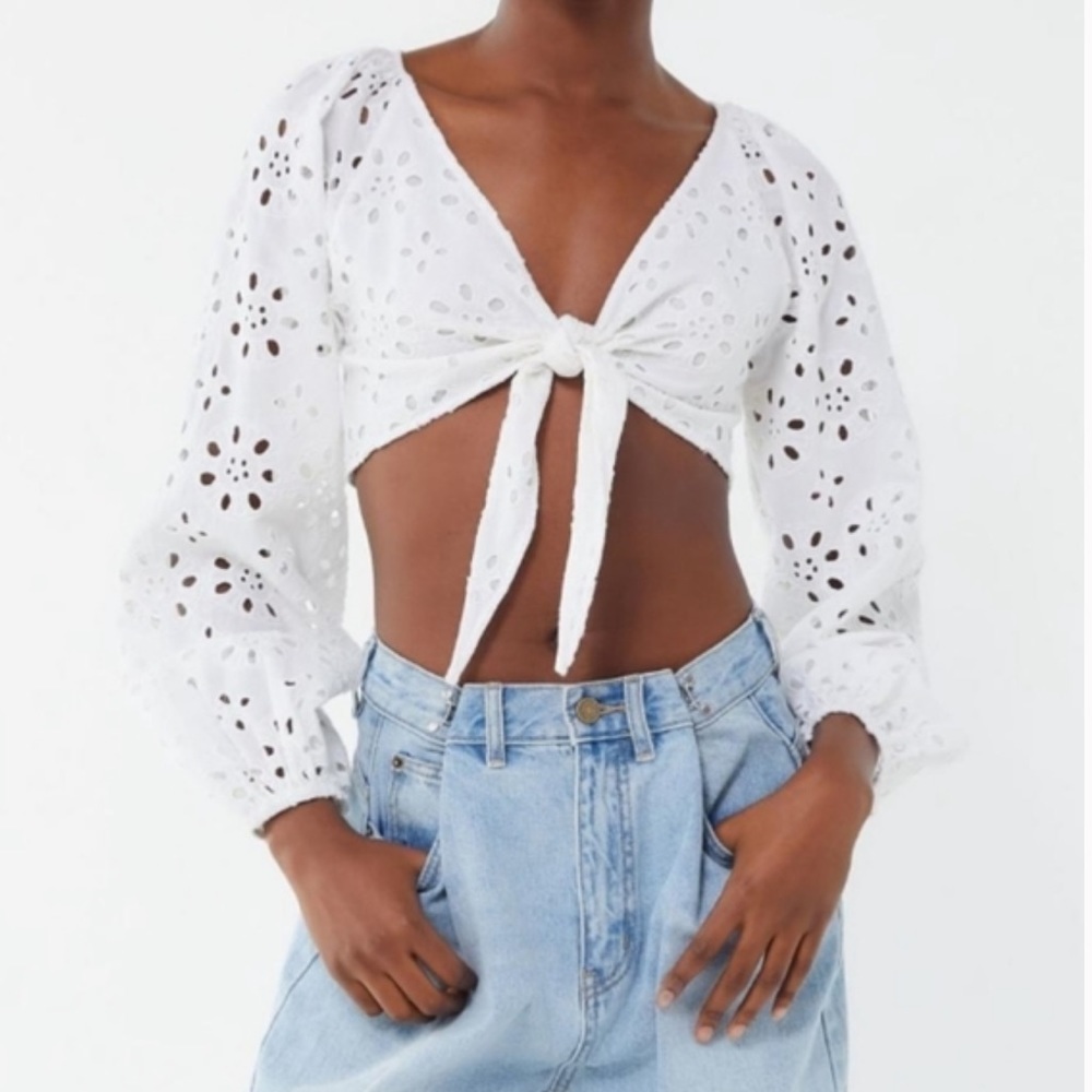 Urban Outfitters Louisa Eyelet Tie-Front Cropped Top